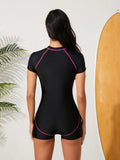 2025 Slim Rush Guard Surfing Swimsuit Women One Piece With Zipper Black Swimwear Female Bathers Bathing Swimming Swim Suit