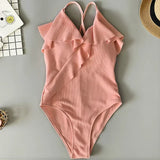 S - XXL Sexy Ribbed Ruffled One Piece Swimsuit Women Swimwear Female Monokini High Cut Bather Bathing Suit Swim Wear Bodysuit