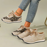 Plus Size 43 Leopard Print Platform Sneakers Women 2026 Breathable Lace Up Casual Flat Shoes Woman Non Slip Flats Walking Shoes