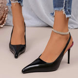 2026 Women's Shoes High Heel Fashion Non-Slip Wear-Resistant High Heels Women's Pointed Toe Patent Leather Slip-On Sandals
