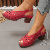 Vinatge Peep Toe Thick Heels Sandals Women Hollow Out Back Strap Rome Sandles Woman Plus Size 43 Lightweight Sandalias Mujer