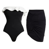 Women's Sexy One Piece Swimsuit Set with Cover up Push-Up Strapless Print Bathing Suit Summer Beachwear Beach Swimwear
