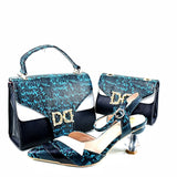 Doershow African fashion Italian Shoes And Bag Sets For Evening Party With Stones fuchsia Italian Handbags Match Bags!  HRT1-38