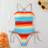 S - XL Gradient Knitted Cross Back Women Swimwear High Leg Cut Monokini Bather Bathing Suit Swim One Piece Swimsuit Female K8129