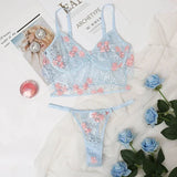 Lace Floral Embroidery See Through Bra Panties Set Women Underwear Sexy Lingerie Erotic 2 Pieces Bra Brief Sets