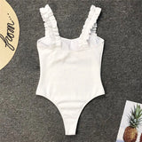 6 Colors Frill Trim Ruffled Sexy Women Swimwear One Piece Swimsuit Female Ribbed Bather Bathing Suit Swim Wear Monokini V1668