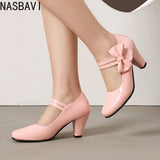 Spring Hot Sale Patent Leather Chunky Heel High Shoes Women's Platform Wedding Party Single Dress Shoes Large Size 33-45 Pumps