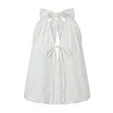 Women Fashionable Solid Color Summer Halter Tops Deep V Neck Sleeveless Backless Bubble Hem Vest