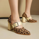 Spring  Autumn New Model Fashion High Heels Nude Shoes Color Blocking Pointed Tip Buckle Leopard Print Sexy Party Women's Shoes