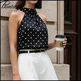 Phantasy Office Lady Polka Dot Tanks Eleghant Halter Black Top Women Sexy Lace up Sleeveless Red Vest 2026 Summer Clothing
