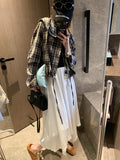 Spliced Lace Elastic High-waisted Slimming Skirt White Lace Trim Skirt Elastic Waist Casual Summer Style Skirt For Women 6S7Q