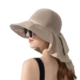 Women's Sun Hat with Neck Flap Solid Stylish Foldable Wide Brim Beach Hat for Outdoor Hiking