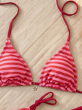 Sexy Red Striped Bikini Set Women Metal Flower Push Up Bra High Waist Pants 3 Piece Swimsuit 2026 Bathing Suit Holiday Swimwear