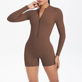 Women's Yoga Jumpsuits Sports Fitness Backless Half Zipper Peach Hip-Lifting Naked Feel Gym Running Workout One-Piece Bodysuits