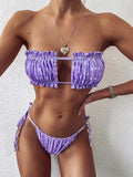 Tie Dye Pleated Ruffled Bikinis Bandeau Bikini Women Swimsuit Female Swimwear Two-pieces Bikini Set Hollow Out Bathing Suit Swim
