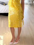 Women's Midi Skirt Sequins Side Bow Tie Design Low Rise Pencil Skirt for Daily Life Party Beach