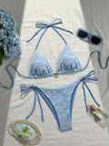 Sexy Mesh Flower Bikinis Sets Women Hot Pink Halter Push Up Bra Tie Side Swimsuit 2026 Beach Bathing Suit Holiday Micro Swimwear