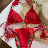 New Bandage Stripes Brazilian Bikini Swimwear Women's Swimsuit Two Piece Set Female Sexy Lace up Mujer Beachwear Summer