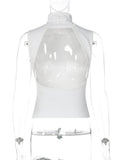 FDYOUI Fashion Turtleneck Sleeveless Tank Tops Streetwear Y2K Woman Clothes Backless Solid Corset T-shirt Female Skinny Crop Top