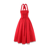 French Style Backless Cross-strap Halter Neck Dress For Women With Hard Mesh Panels Waist-cinching Pleated Large Hem Casual FYR0