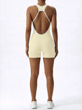 Sleeveless Contrast Trim Backless Yoga Romper Seamless Body Shaping Sport Jumpsuit for Running Training