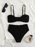 Sexy Metal Buckle High Waist Bikini Set Women Black Green Pleate Push Up Bra Swimwear Beach Bathing Suit Two Piece Swimsuit 2026