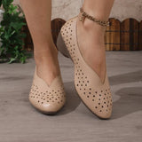 2026 New Women's Vintage Pointed-Toe Pumps - Low Cut Perforated Chunky Heel shoes, Slip-On Casual Shoes for Summer Daily Wear