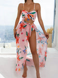 3 Pieces Floral Printed Push Up Bikinis 2026 Women Halter Swimwear Female Sexy Swimsuit & Beach Dress Bathing Swimming Swim Suit
