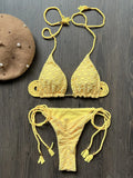 New Red Special Fabric Bikini Set Sexy Women's Hollow Fabric Split Swimsuit Summer Beach Bikini