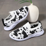 Plus Size 43 Printed Knitted Flats Shoes Women 2026 Breathable Mesh Soft Sole Sneakers Woman Comfy Non Slip Casual Sport Shoes