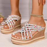 Floral Print Chunky Platform Sandal Women Plus Size Cross Strap Open Toe Sandals Ladies Non Slip Thick Bottom Wedge Sandal Mujer