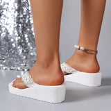 2025 Women Beach Flip Flops Summer Wedges Shoes Bling Rhinestone Soft EVA Girls Home Street Slippers Mid-heel Fashion Sandals