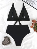 2026 Triangle High Waist Bikini Solid Strappy Swimwear Female Sexy Swimsuit Women Bathers Bathing Swimming Swim Suit Beachwear