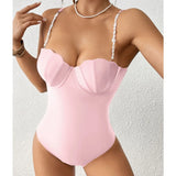 Push Up One Piece Swimsuit Female 2026 Swimwear Women Scallop Bathing Suits Summer Beach Wear Pearl Monokini Swimming Suit Black