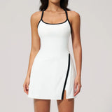 Naked Women's Tennis Dresses for Women Breathable Back Hollowed Out Sleeveless Mini Dress Built in Shorts Tight Sports Skirt