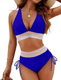 2025 New Bikini European and American Ribbon Deep V Bareback Sexy Bikini Split Swimsuit Swimsuit