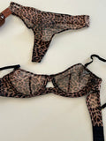 Leopard Printed Underwire Bra and Panty Set Women Sexy Lingerie Transparent Push Up Outfit Lace Underwear