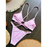 7 Colors New Cross Back Bikini Female Swimsuit Women Swimwear Two-pieces Bikini set High Leg Cut Bather Bathing Suit Swim V8252