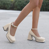 2026 Spring Style Suede Women's Thick-Soled High Heels with Ankle Buckles Women's High Heels Sizes 34 - 48