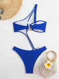 Sexy Black Hollow Out Bikini 2025 Women One Shoulder Metal Designer  Backless Thong One Piece Swimsuit Summer Bathing Suits