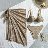 With Sarong Underwired Bikini Female Swimsuit Women Swimwear Three-pieces Bikini set Brazilian Bather Bathing Suit Swim V7936