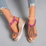 String Bead Wedge Heels Gladiator Sandals Women 2026 Summer Chunky Platform Sandles Woman Elastic Strap Plus Size Sandalias 43