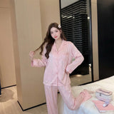 Spring and Autumn Ice Silk Long Sleeve Pajamas New Sweet Five-Pointed Star Homewear Set