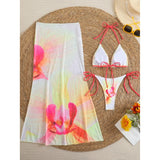 10 Color Flowers Halter Bikini Female Swimsuit Women Swimwear Three-pieces Bikini set With Skirt Bather Bathing Suit Swim V6637C