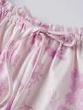 Women's Summer Bloomer Shorts Knee Length Floral Print Drawstring Elastic Waist Lace Trim Patchwork Casual Coquette Shorts