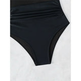 S - XL New Sexy Mesh Sheer V Neck Women Swimwear One Piece Swimsuit Female High Leg Cut Monokini Bather Bathing Suit Swim V5136