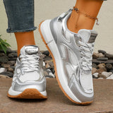 Breathable Mesh Gold Platform Sneakers Women 2026 New Non Slip Lace Up Sports Shoes Woman Silver Thick Bottom Vulcanized Shoes