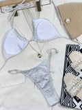 2026 New Sexy Bikini Women White Shiny Tassels Swimwear Swimsuit Halter Bikinis Set Bathing Suit Beach Vacation Bikini Female