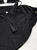 2026 New Sexy Bikini Set 3-Piece Solid Swimwear Swimsuit Women 3 Piece Bikinis Set Bathing Suit Beach Bikini Female Shiny Fabric