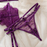 Toucheart Sexy Lingerie Suit for Women Lace Patchwork Halter Bra Set Solid Color Sexy Mesh See-through Garters Underwear Set New